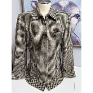 Lauren Ralph Lauren Women's 12 Sepia Houndstooth Lined Full Zip Silk Wool Jacket